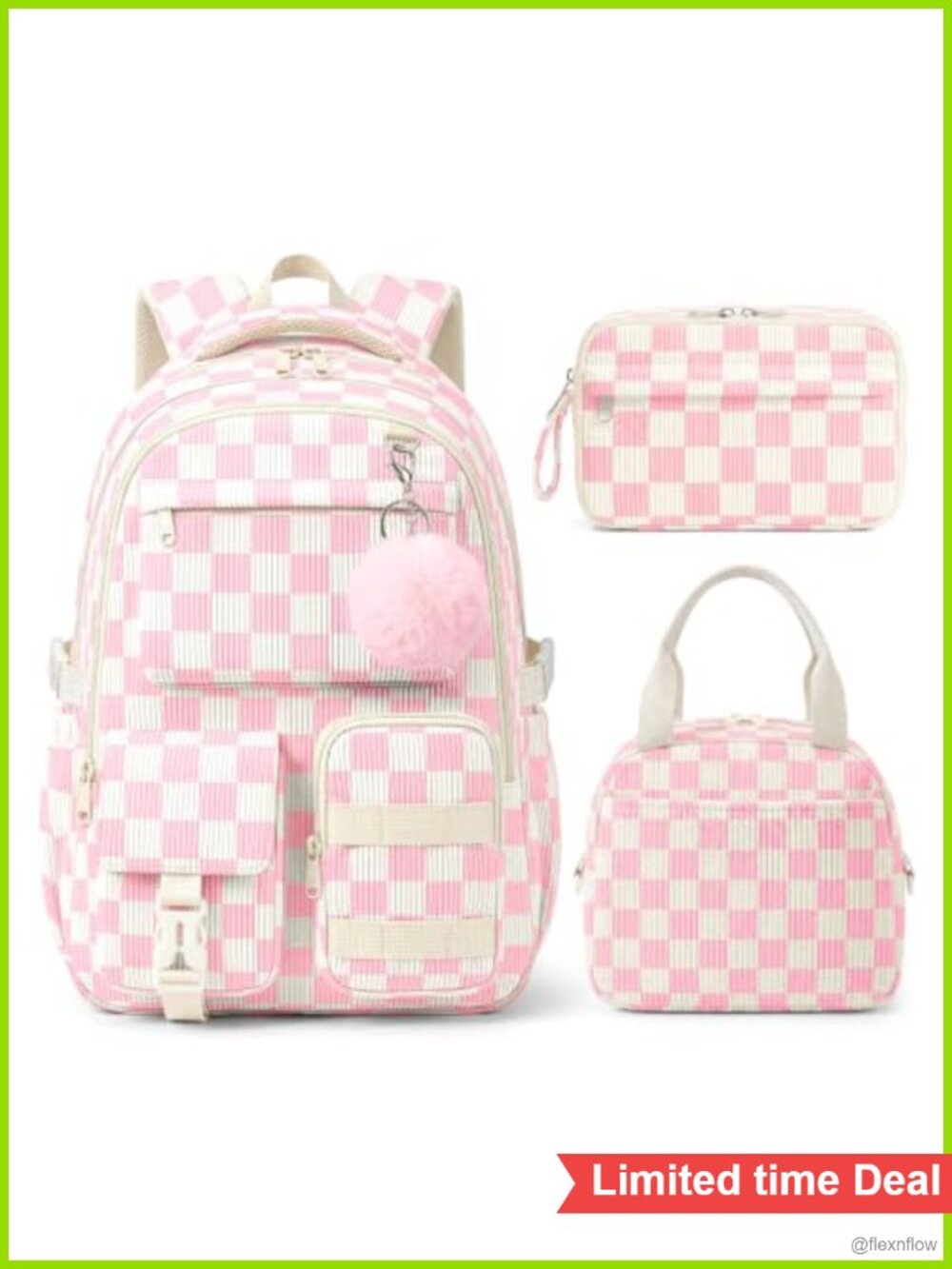 Corduroy 3-Piece School Set Backpack Lunch Bag Pencil Case Girls